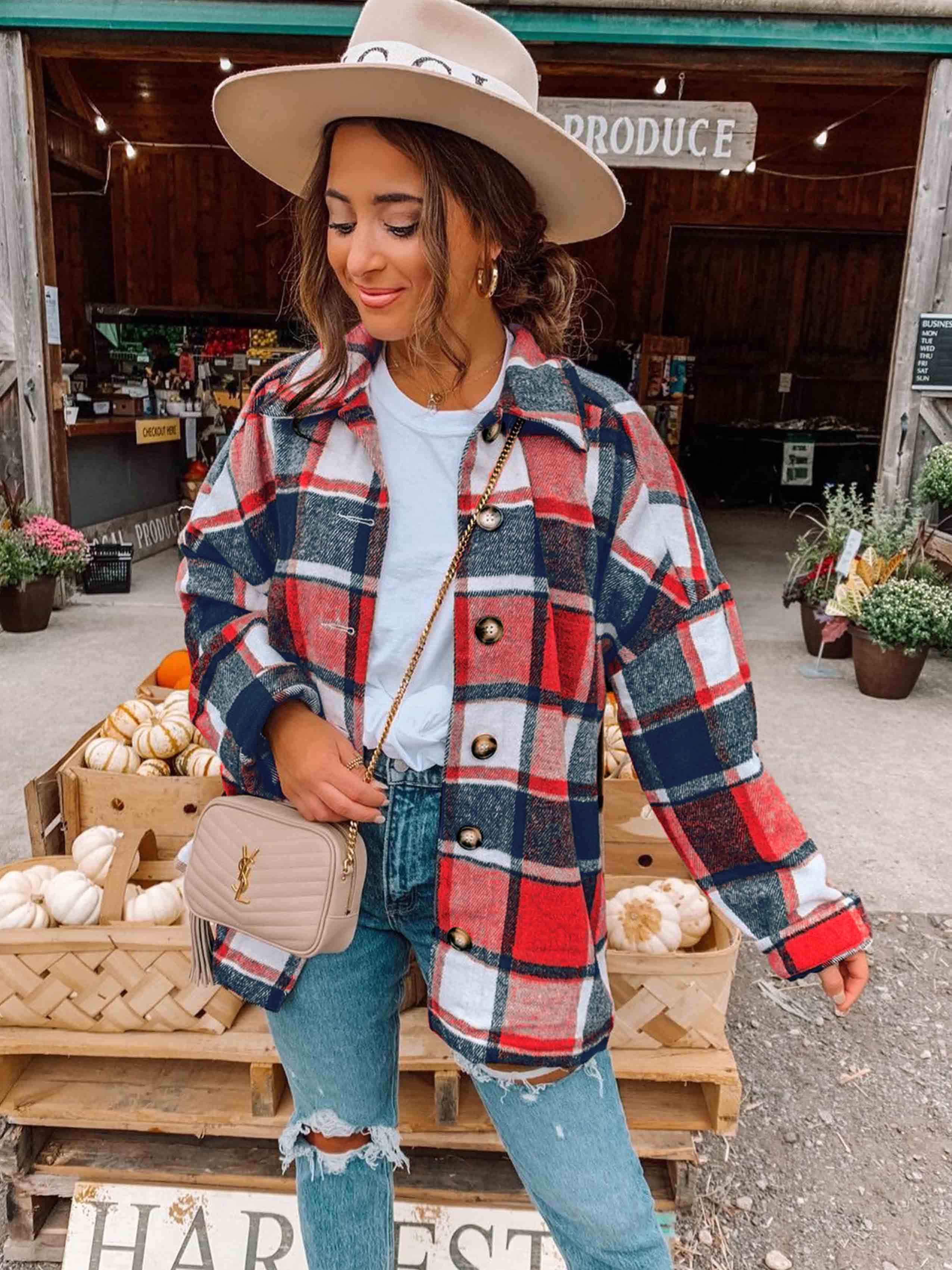 Veleaee Street Fashion Style Plaid Coat