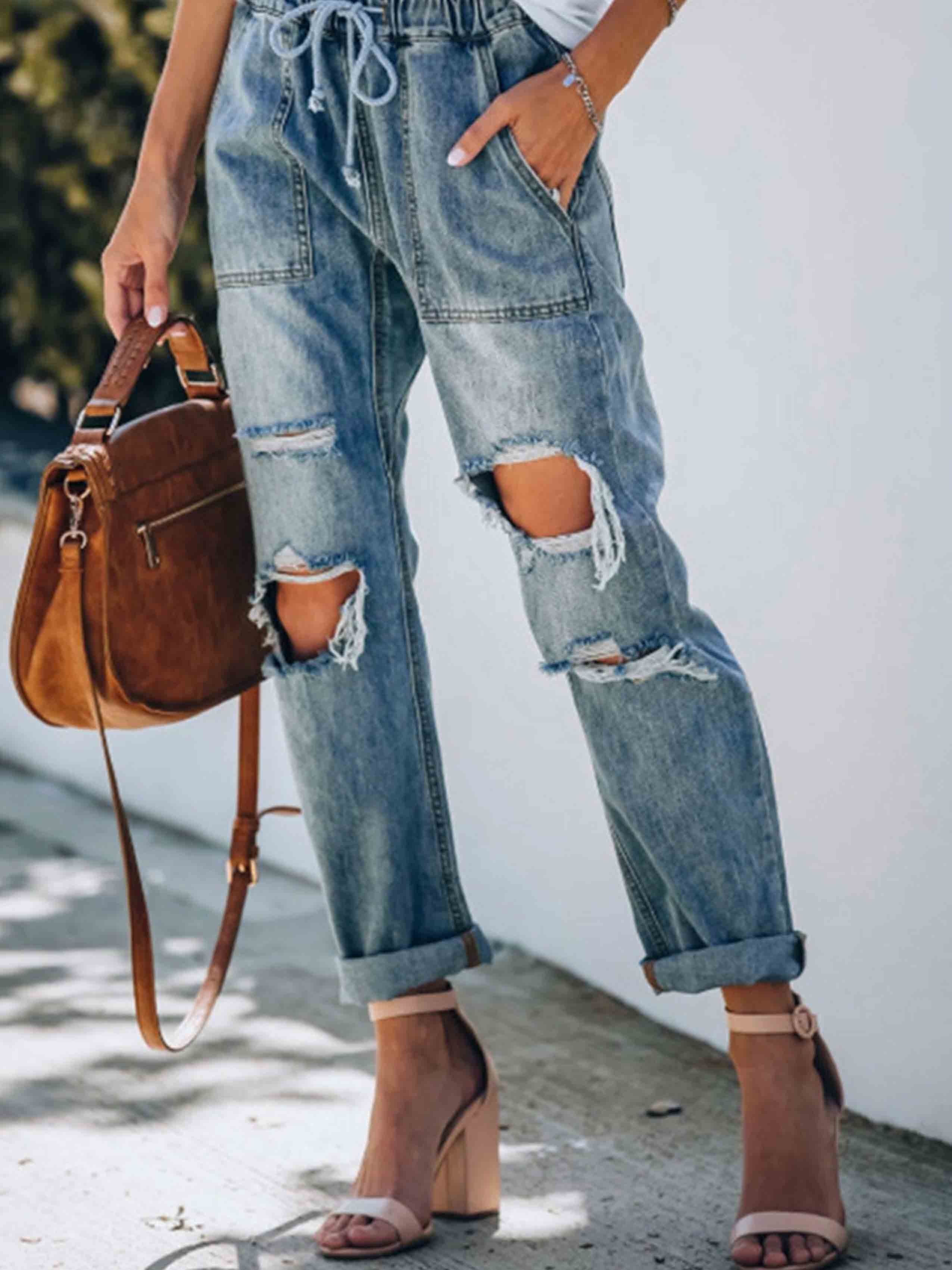 Veleaee ripped Lace-Up Jeans