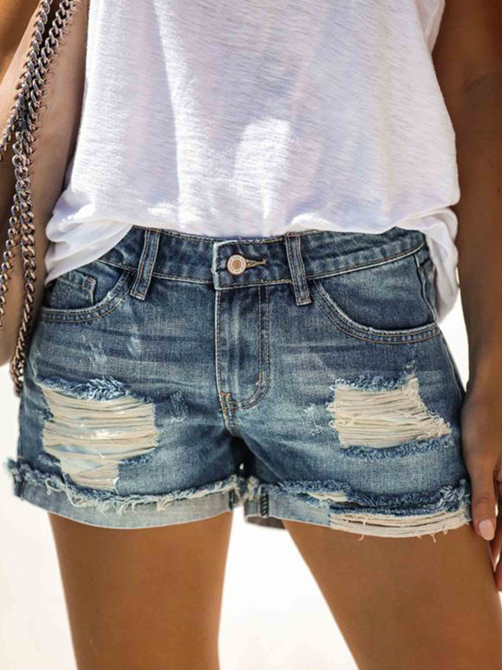 Veleaee Ripped Jean Shorts