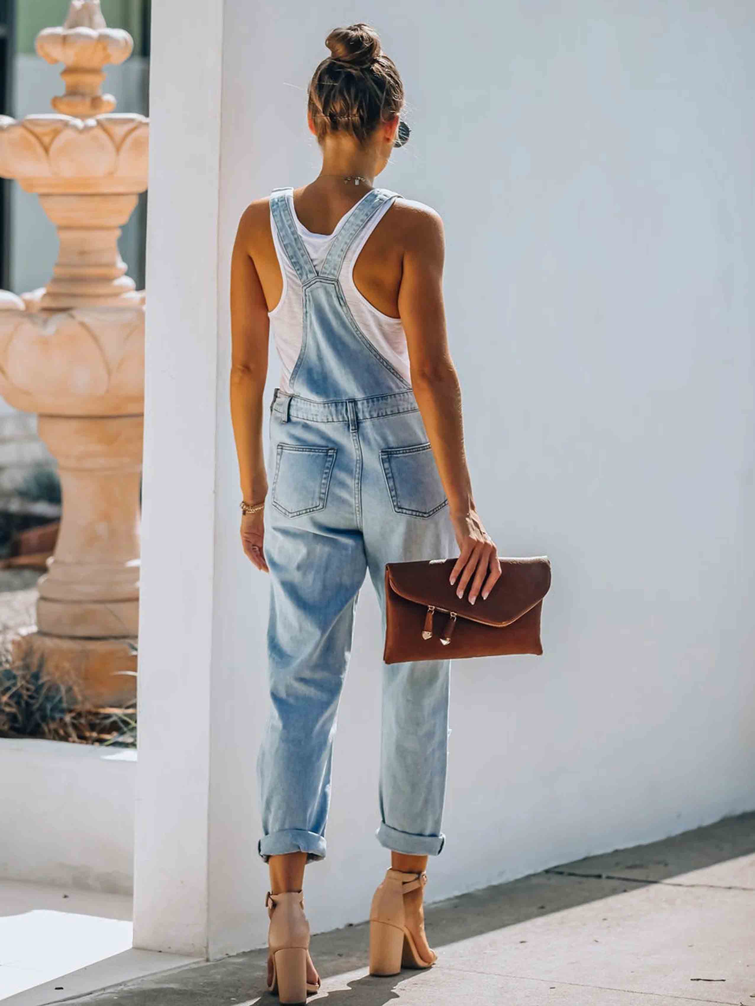 Veleaee Ripped Denim Jumpsuit