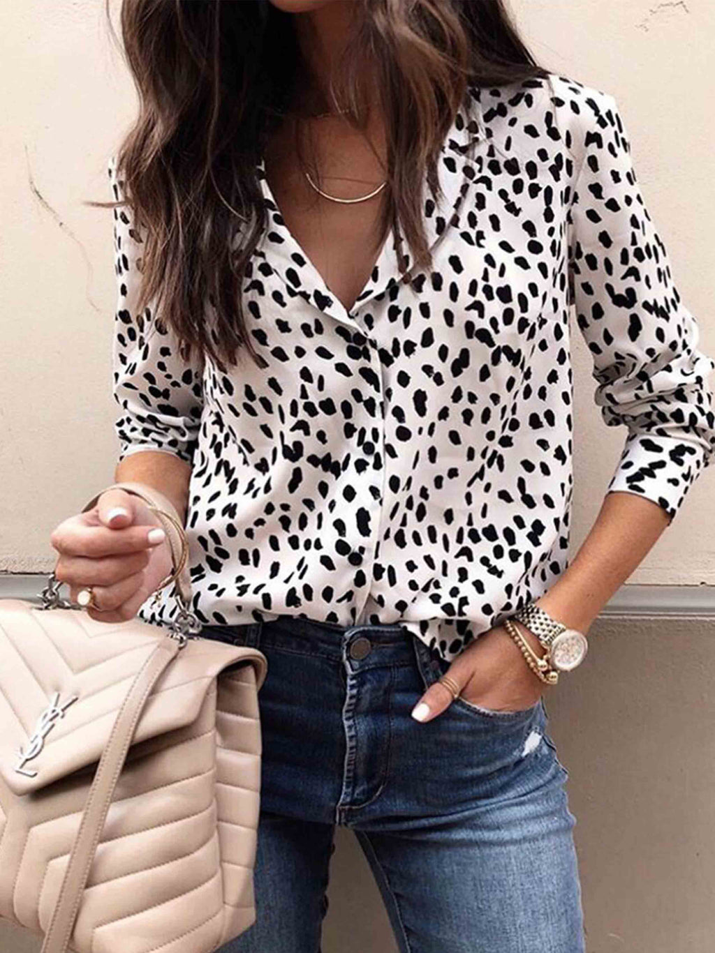 Veleaee Leopard Print Long Sleeve Shirt
