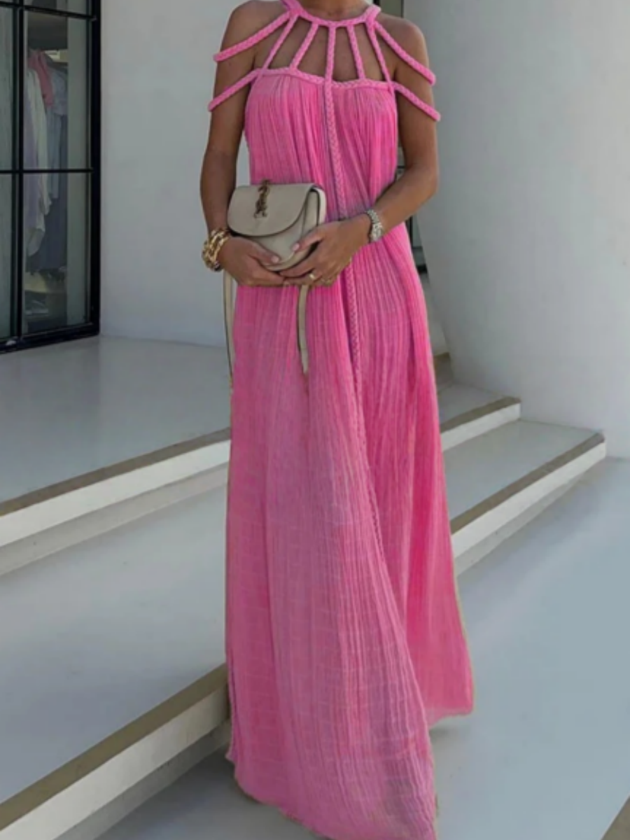 Veleaee Modern and Sophisticated Linen Blend Draped Braids Cover Up Maxi Dress