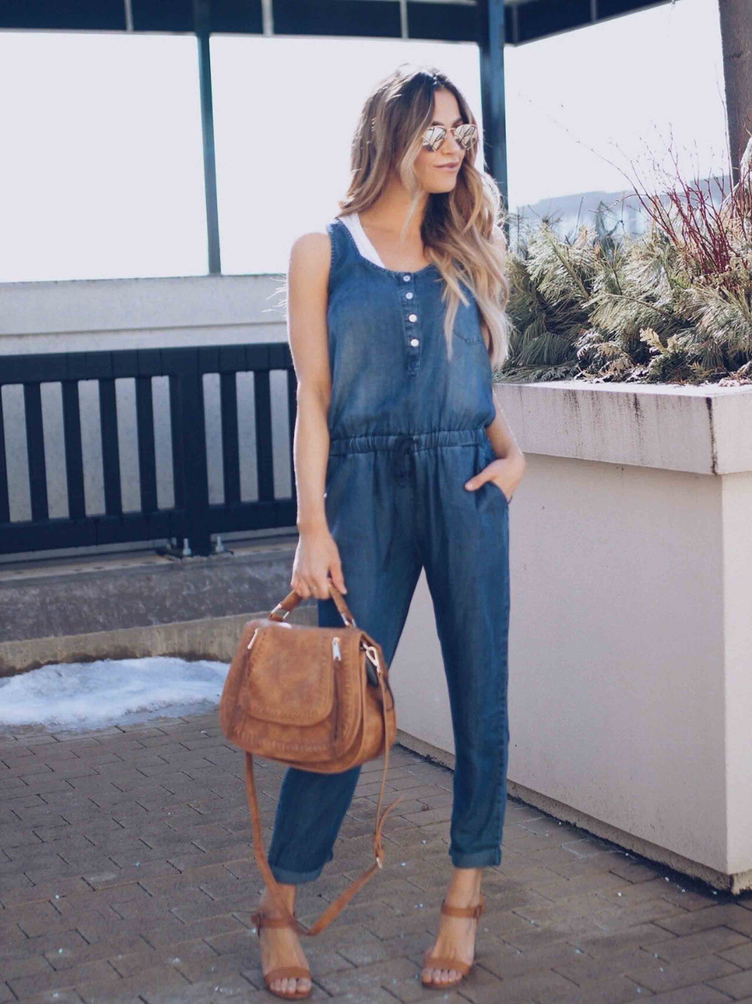 Veleaee Casual Vest Denim Jumpsuit
