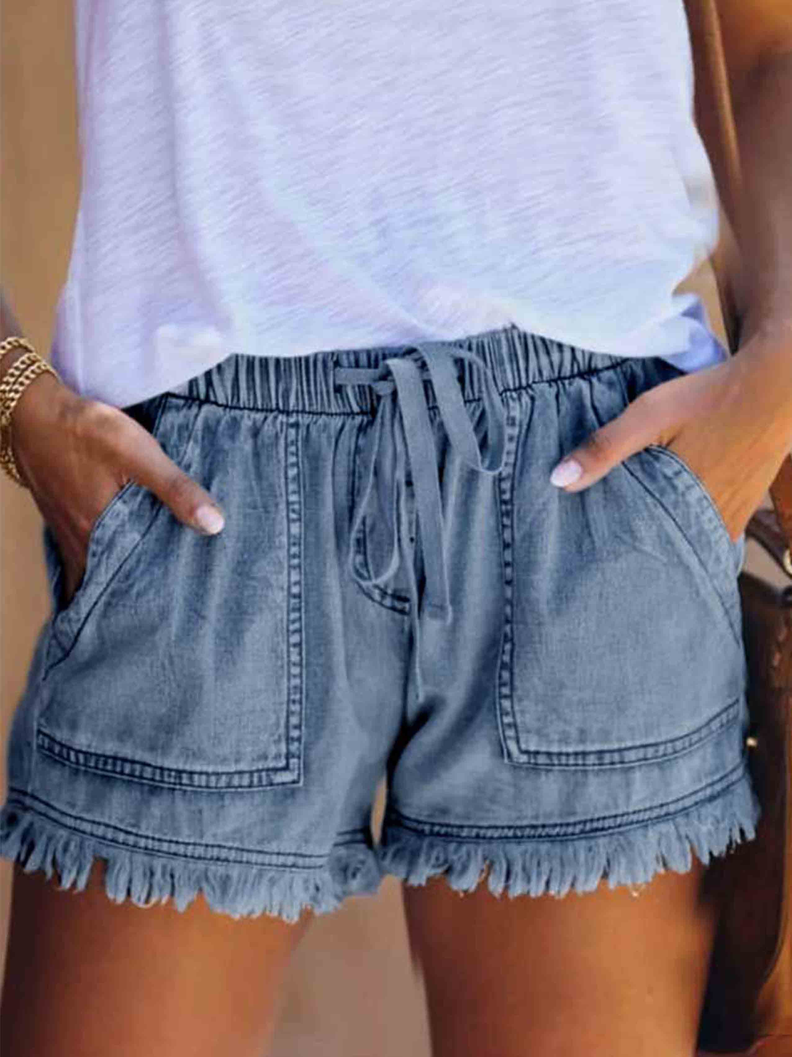 Veleaee Adjustable Tassel Pocket Shorts