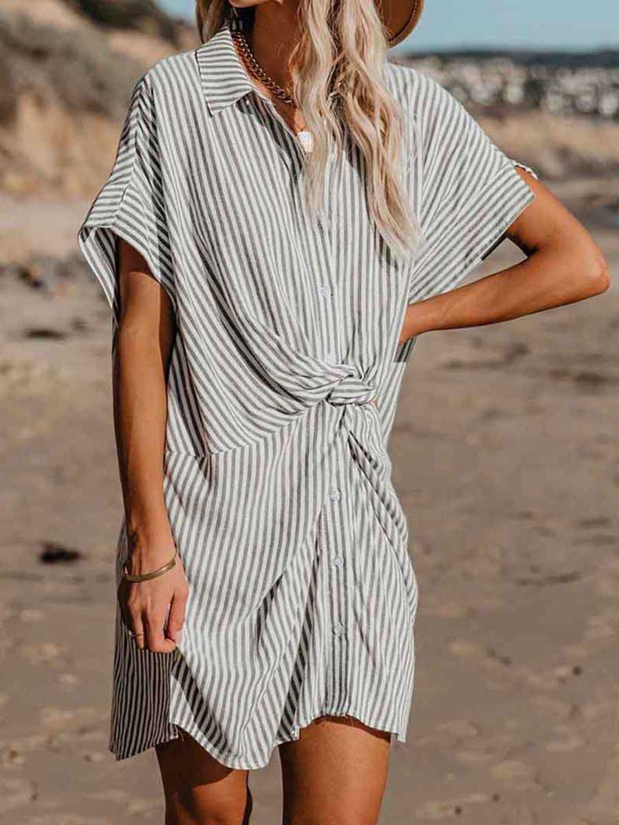 Veleaee Knot Striped Dress