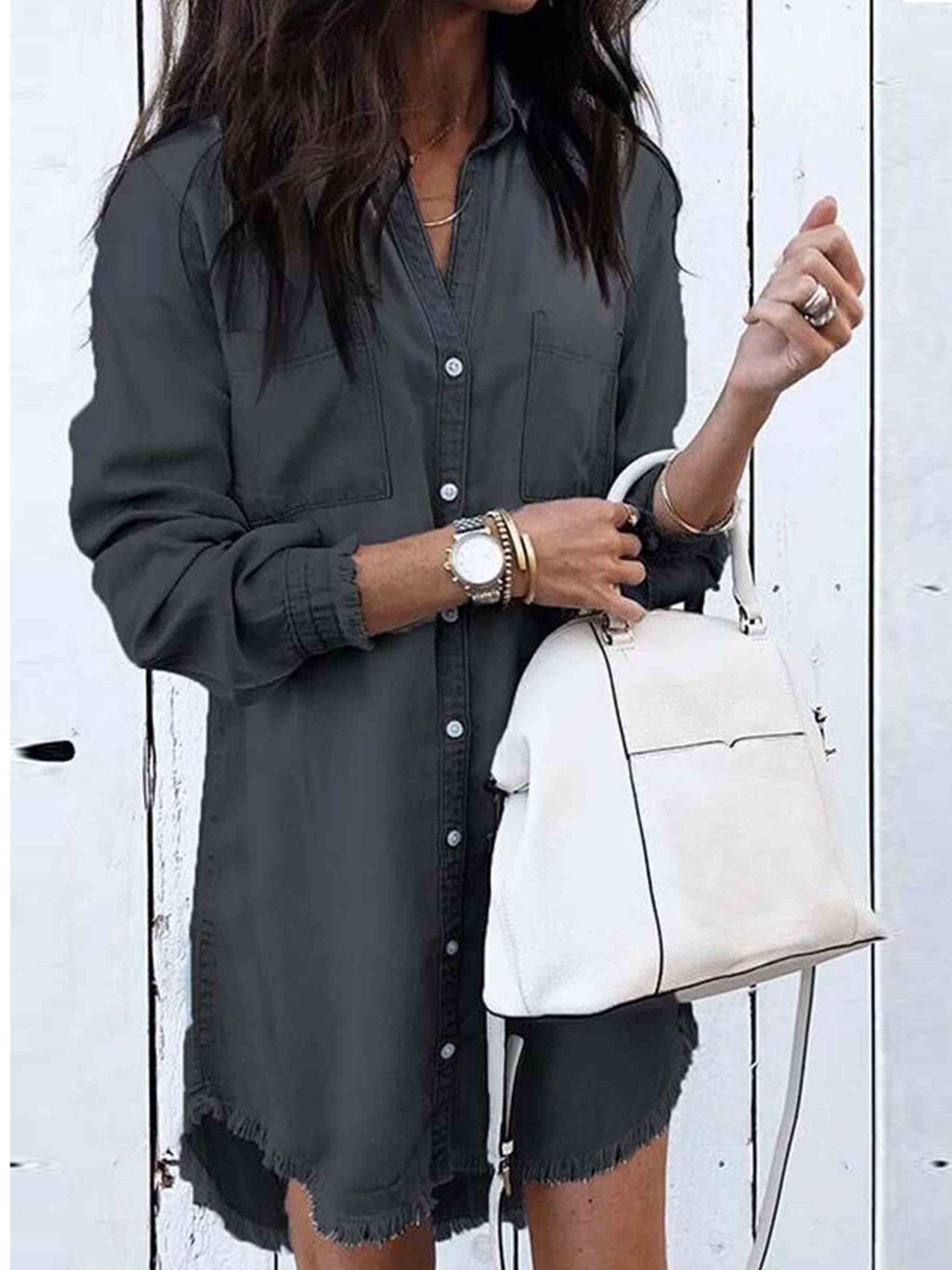 Veleaee  Hot Sexy Denim Shirt Dress