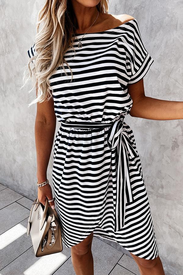 Veleaee Hilton Cotton Blend Striped T-shirt Dress