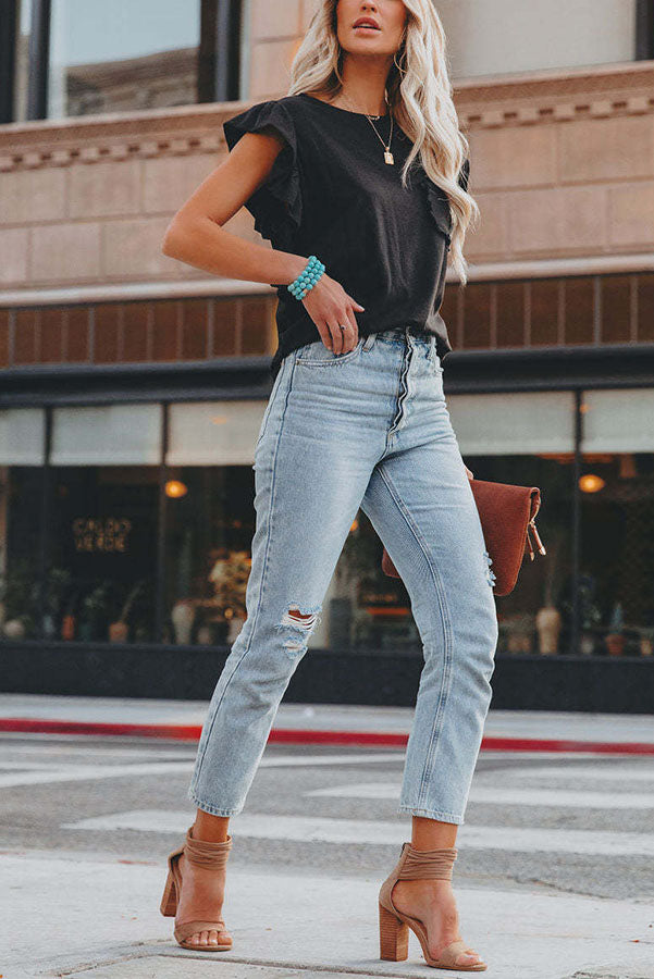 Veleaee Marney Cotton Ruffle Sleeve T-shirt