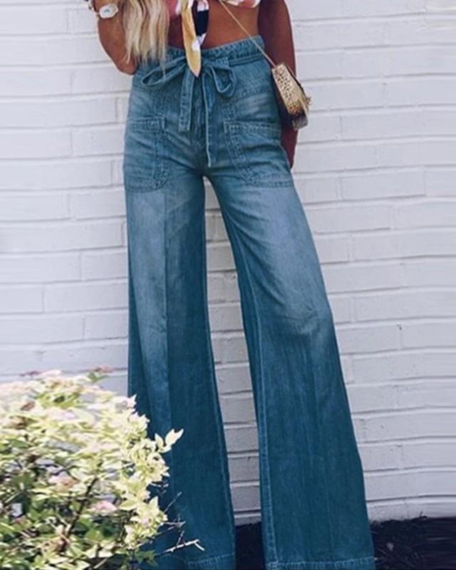 Veleaee Lace Up Flare Jeans