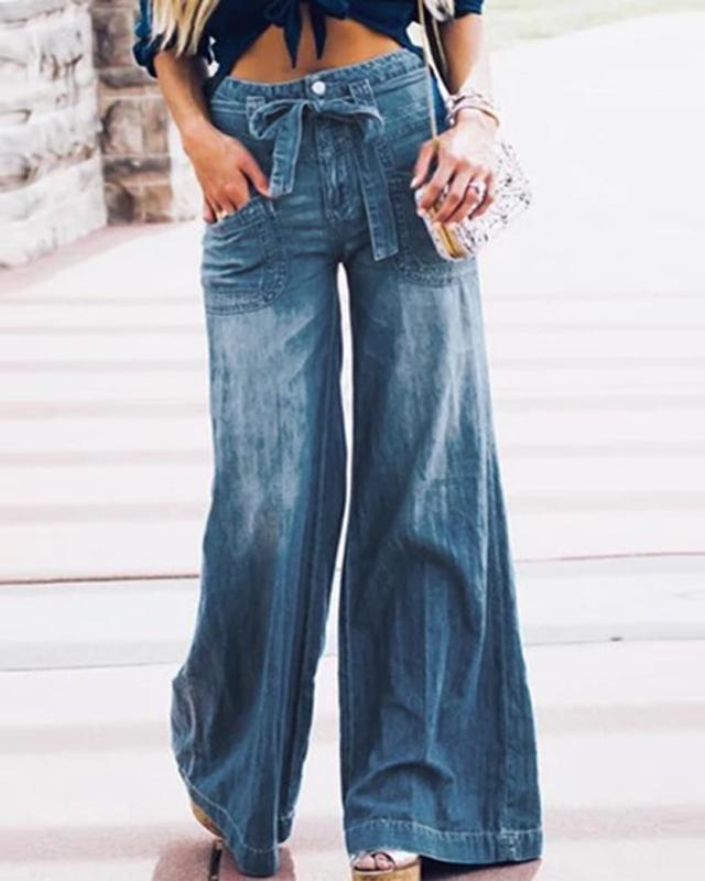 Veleaee Lace Up Flare Jeans