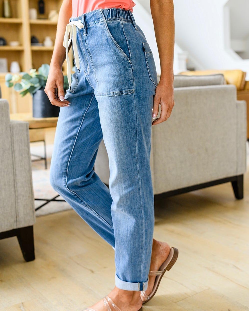 Veleaee Pull On Denim Joggers