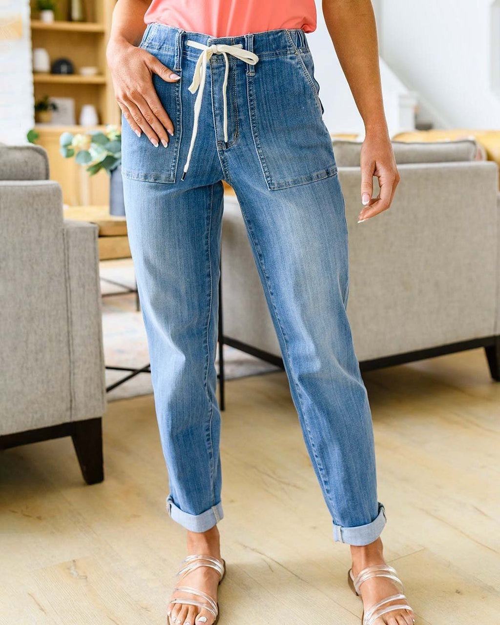 Veleaee Pull On Denim Joggers