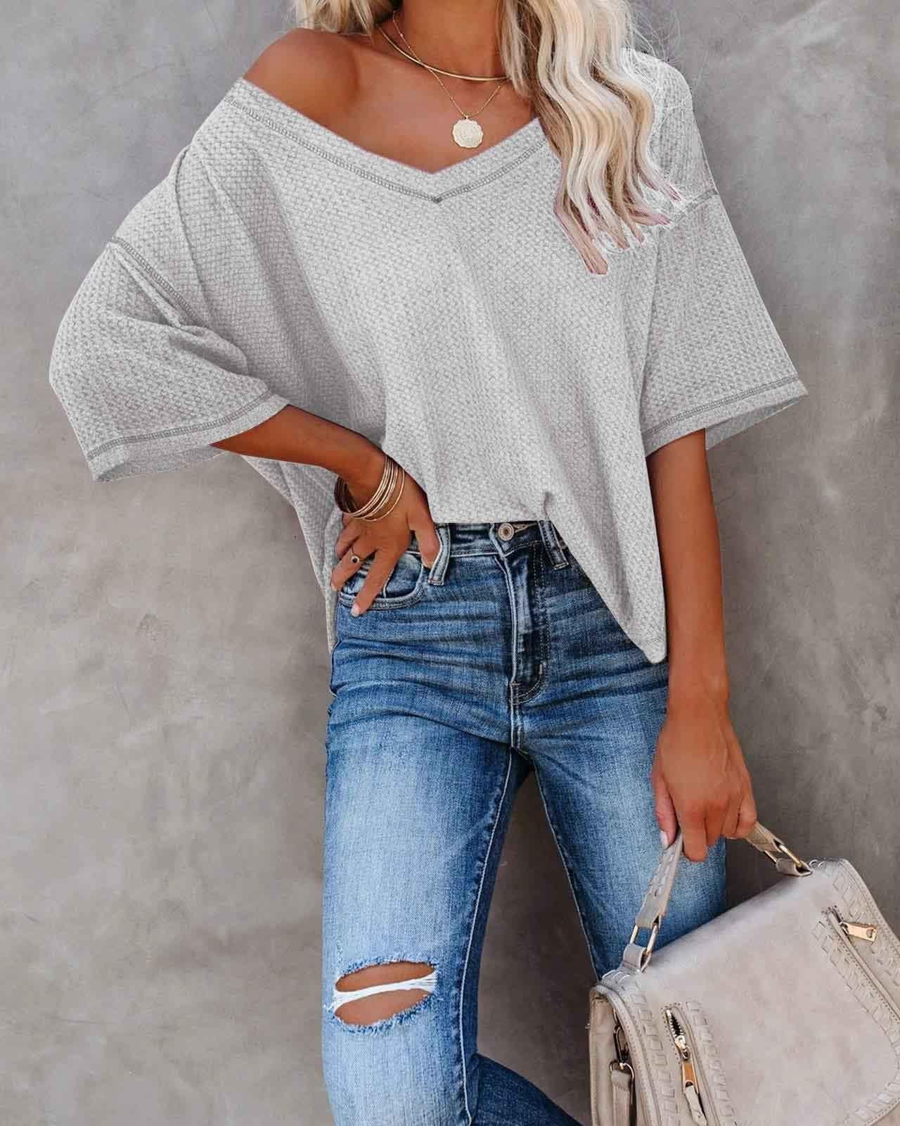 Melarey V-Neck Dolman Sleeve Top - Melarey Boutique