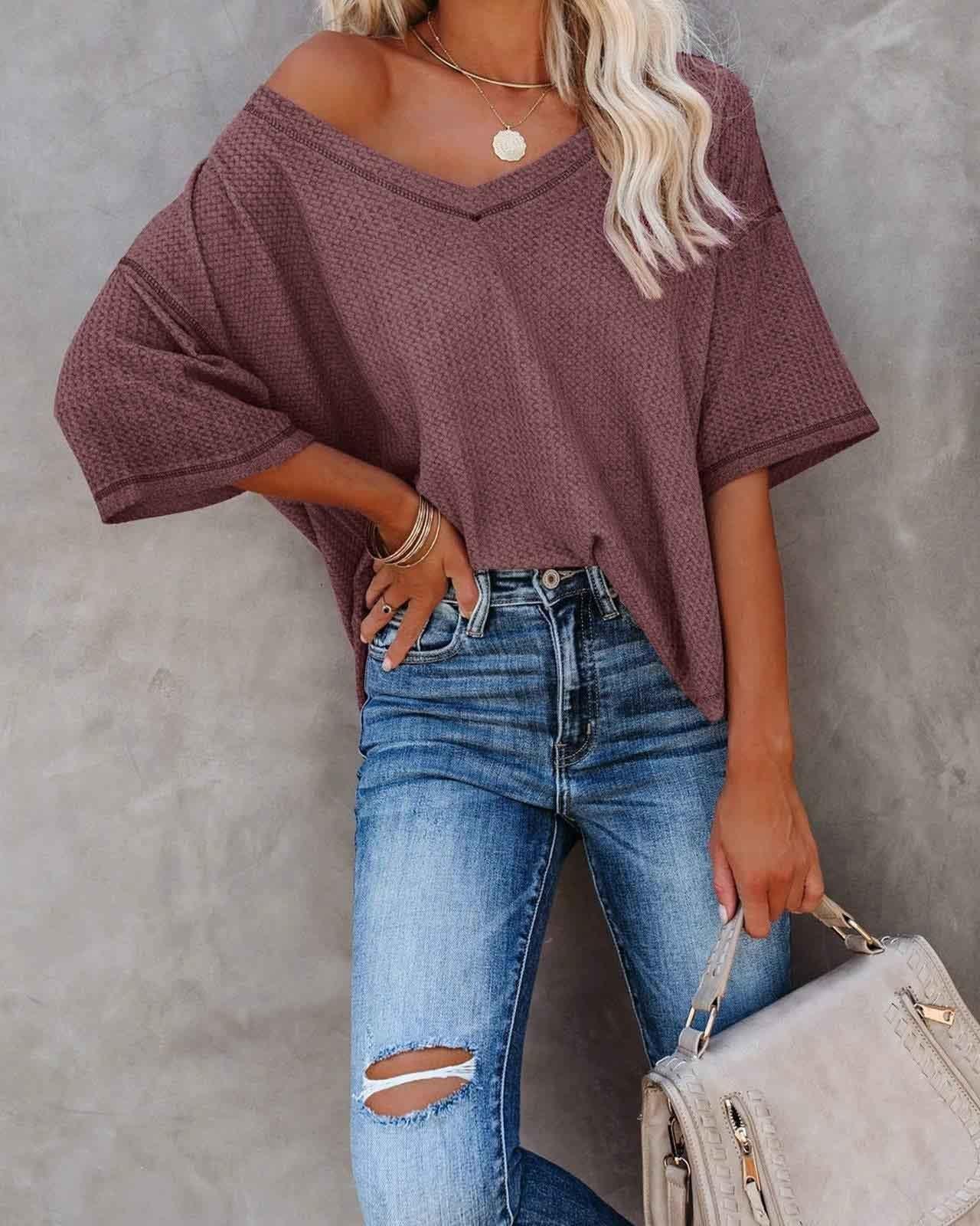 Melarey V-Neck Dolman Sleeve Top - Melarey Boutique