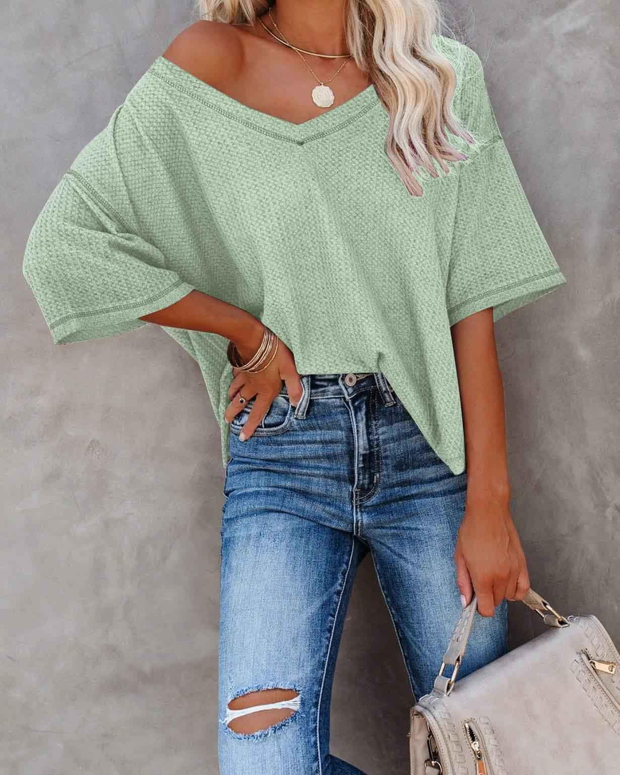 Melarey V-Neck Dolman Sleeve Top - Melarey Boutique