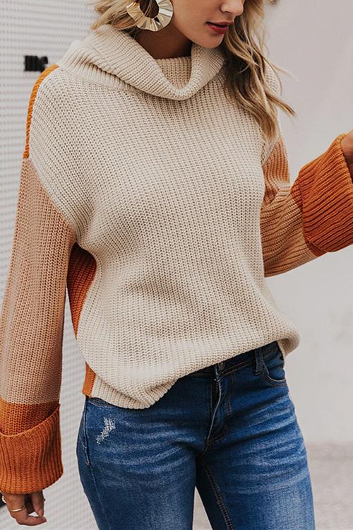 Veleaee Pumpkin Oversized Color Block Sweater