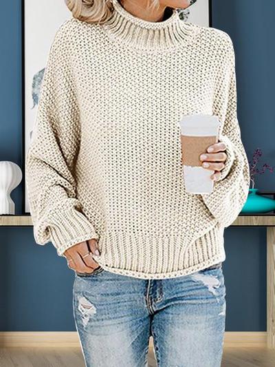 Veleaee  High Neck Solid Color Sweater