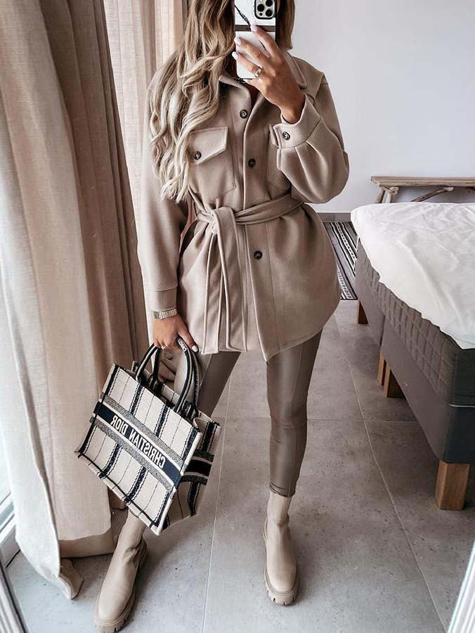 Veleaee Tie Front Pocketed Coat